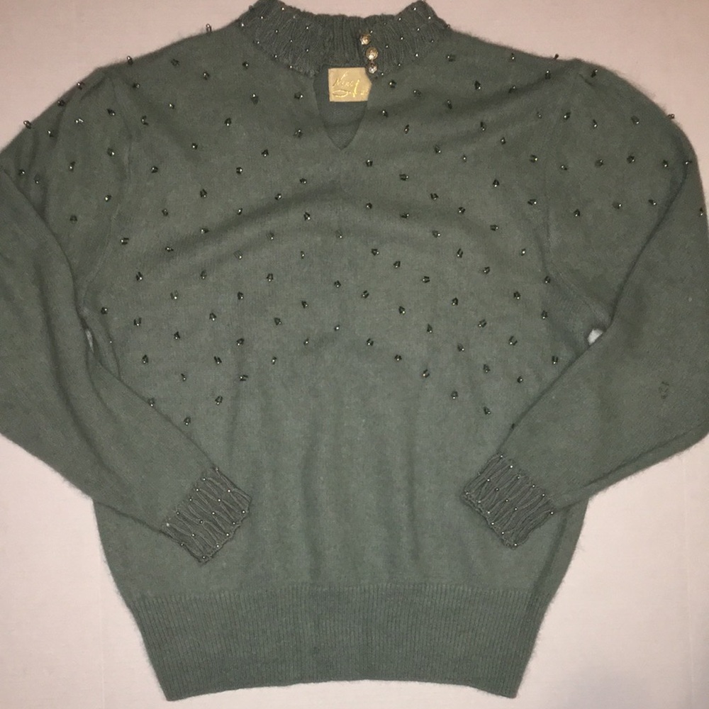 Nina Austin Green Sweater with Beads
